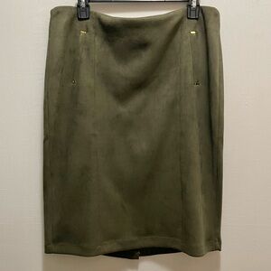 Soho Apparel Olive Faux Suede Pencil Skirt (Green) - large